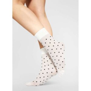 Socka Eva dot – Ivory / svart